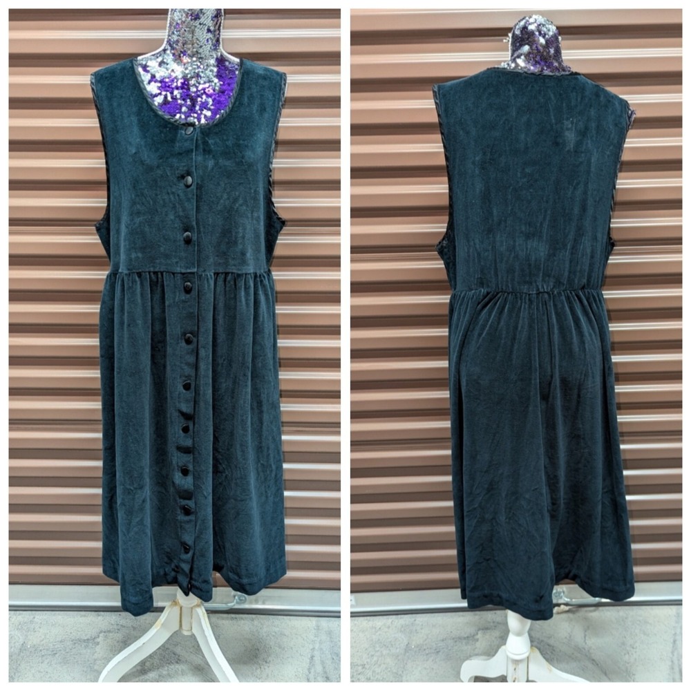 Cottagecore Dark Academia Velvet Midi Dress Grunge Button Front Prairie Vintage